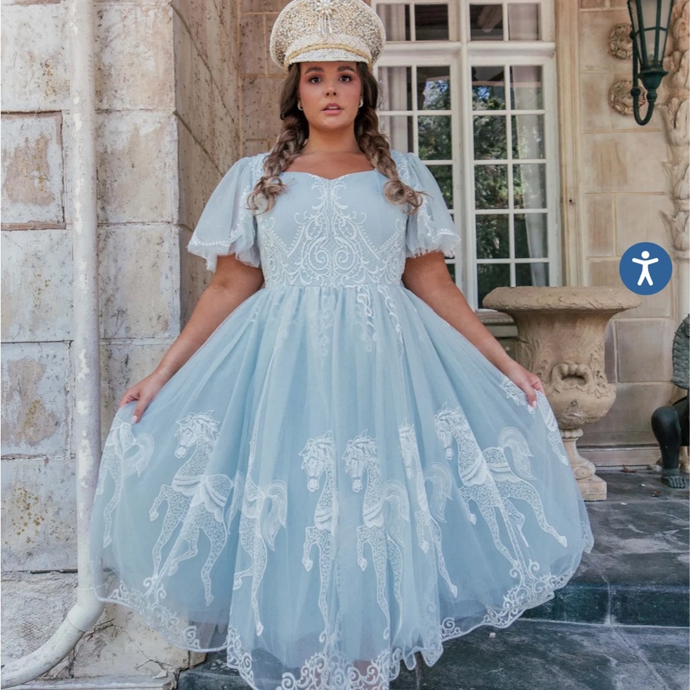 NWT JessaKae carriage dress - light blue. Carousel motif!